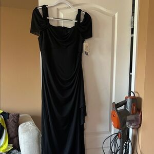 Alex Evenings Black Off-Shoulder Draped Maxi Dress